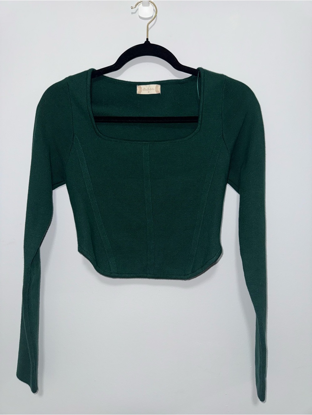 Altar’d State Long Sleeve Square Neck Crop Top - Dark Green